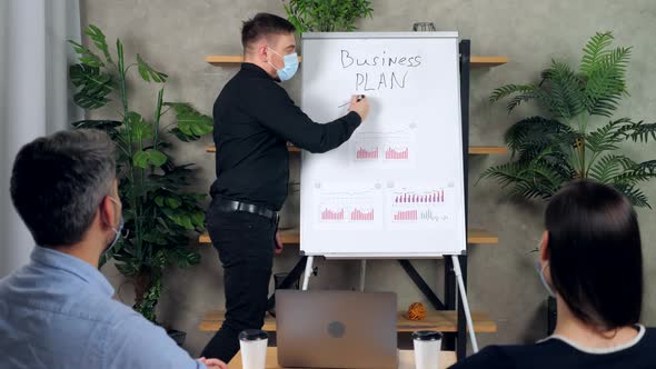 Businessman presentation strategy business plan company, writes on whiteboard alt