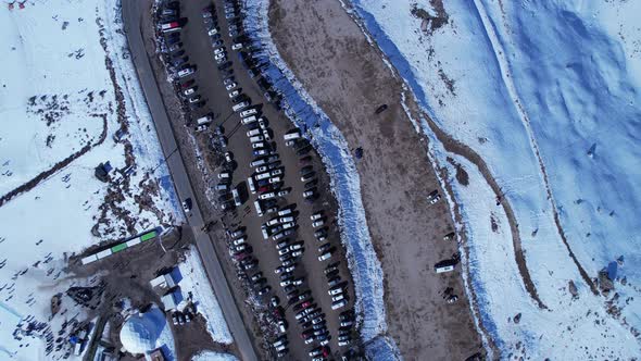 Ski station center at Andes Mountains. Snow winterness scenery. alt
