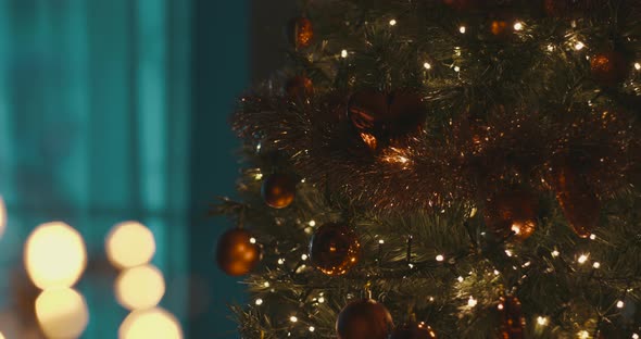 Closeup of Festively Decorated Christmas tree