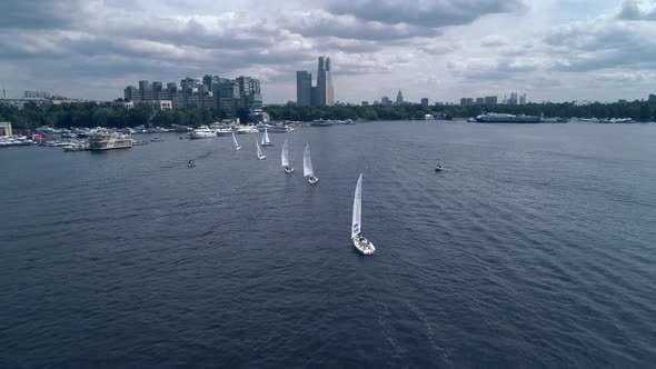 Amazing Bird's Eye View of Yachts Race Across the River