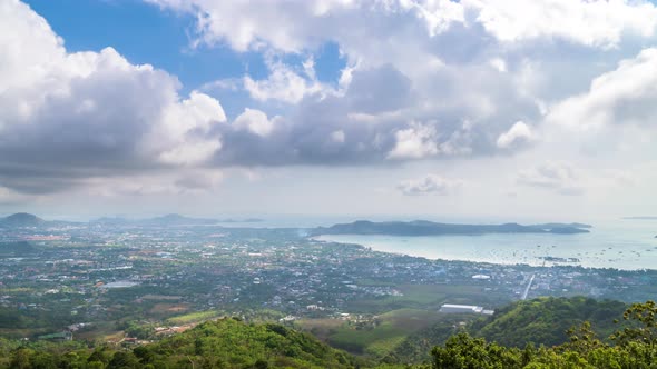 Phuket cityscape from viewpoint on top of Nagakerd Mountain, Thailand - Time Lapse