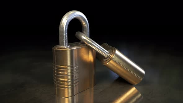 Two golden padlocks joined together in the dark area. Unity. Safeness. Net. 4KHD alt