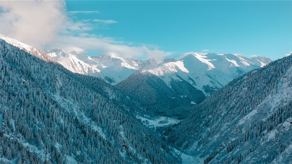 Flying Over the Mountains in the Winter