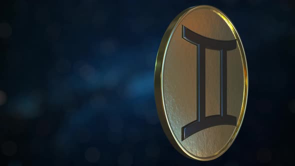 Gold Token with Gemini Zodiac Sign alt