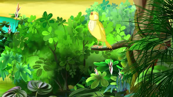 Yellow canary singing on a tree alt