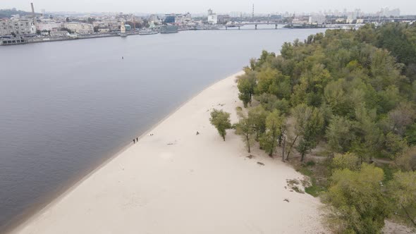 Dnipro River Near Kyiv City, Ukraine Aerial View. Dnieper, Kiev alt