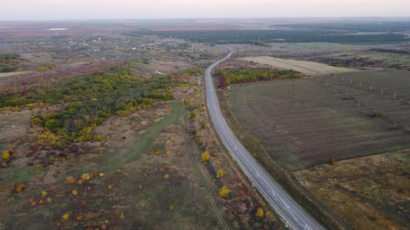 Autumn High Road From a Quadrocopter