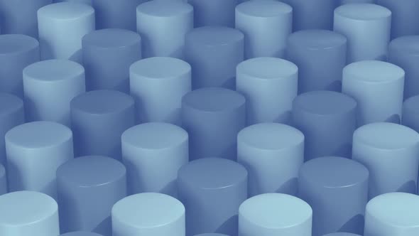 Isometric Blue Cylinders Pattern Moving Diagonally. Seamlessly Loopable Animation