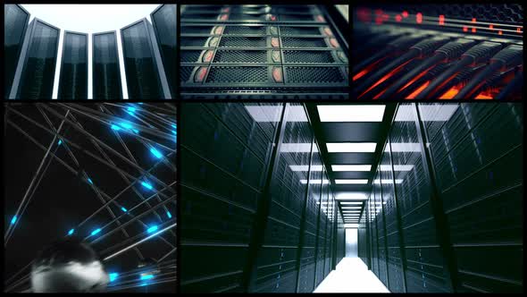 Concurrently footage of servers and digital data transmission. Loopable. HD alt