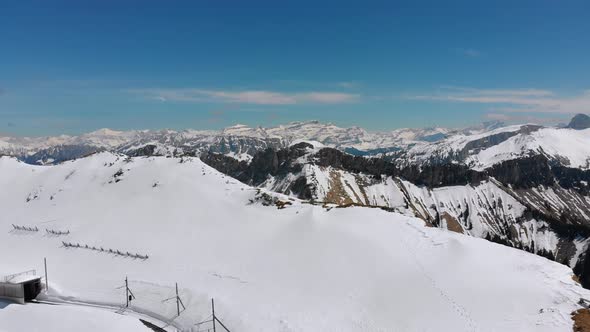 Panoramic View From the High Mountain To Snowy Peaks in Switzerland Alps. Rochers-de-Naye. alt