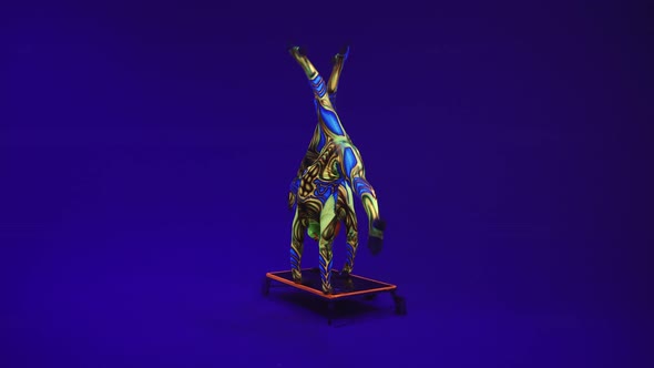 Twins Acrobats In Neon Glowing Ufo Style Costumes, Performs Handstand alt