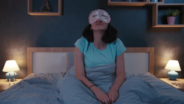 Night Zombie Woke Up at Night Teen Girl in a Night Mask Looks Around Cinematic Shot