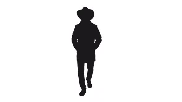 Black And White Silhouette of Stylish Man In Cowboy Hat Moving