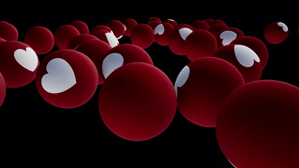 Love and romance hearts drawn on colored balls are falling Isolated by the Alpha channel alt