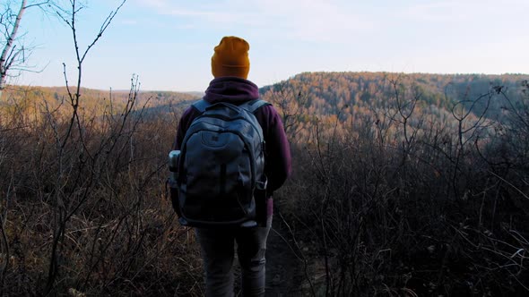 Hiker Strolls on Mountain Slope alt