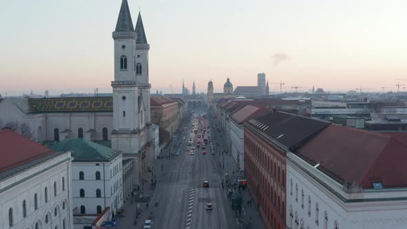 Munich Beautiful Cityscape at Sunset in Winter Above Ludwigstrasse in Munich, Germany Next To alt