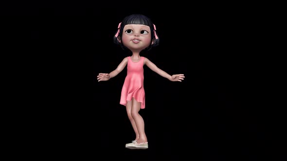 3d Little Girl Dance Loop On Alpha Channel, Motion Graphics | VideoHive