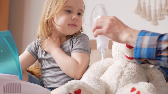 Little Girl Threeyearold Uses Nebulizer Inhaler Breathes Medicine