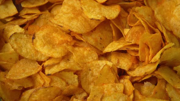 Potato Chips Closeup Hand Takes Snacks 