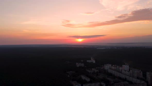 Aerial Kharkiv city, Pavlove Pole district sunrise