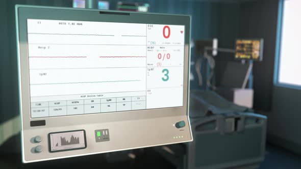 Screen Of ECG Medical Device Shows Decline In Heart Rate And Death Of Patient alt