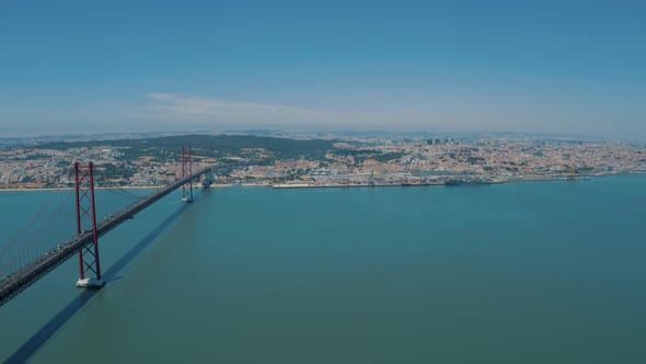 Flying over Statue Santuario De Cristo Rei, Lisbon Portugal 4K