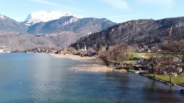 Panoramic Aerial View of Chateau De Duingt on Annecy Lake, France