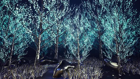 Strange Glowing Metal Forest 4k 