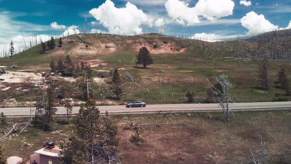 Hills and Mountains of Yellowstone National Park Near the Lake Aerial View alt