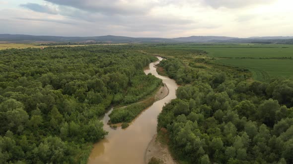 Aerial Drone Flight Through Majestic River Dnister