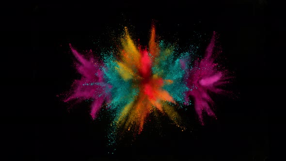 Super Slow Motion Shot of Color Powder Explosion Isolated on Black Background alt