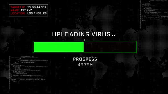 Uploading Virus progress bar computer screen warning message on screen ...