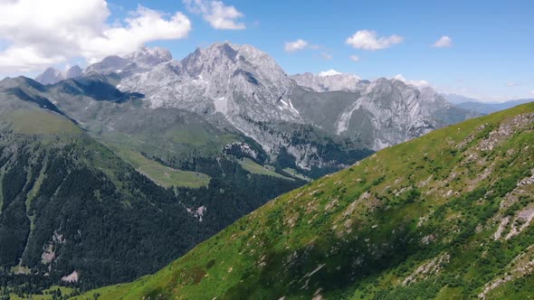 Drone view of alpine landscape in summer, Ploeckenpass, Austria alt