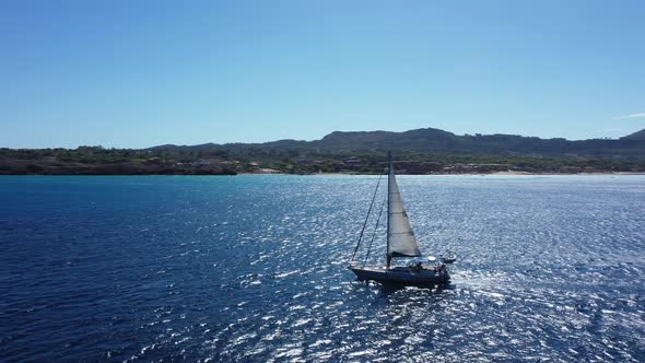 Aerial View of a Sailing Yaht, Zakynthos, Greece