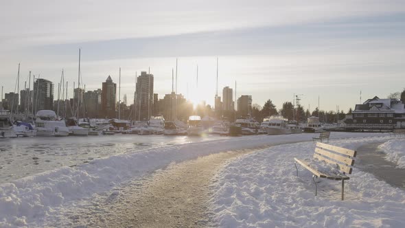 Seawall in Stanley Park Boats in Marina Coal Harbour Urban City Skyline alt