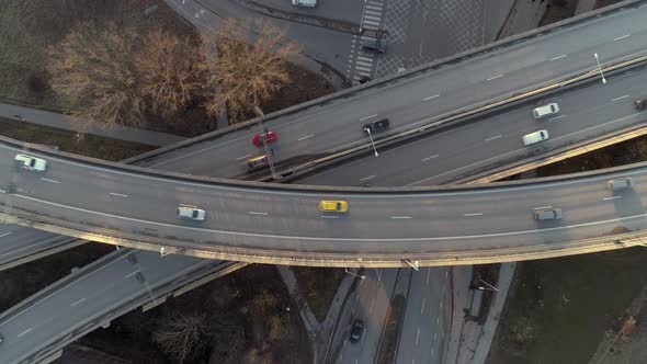 Aerial Top Down View of Elevated Highway Traffic