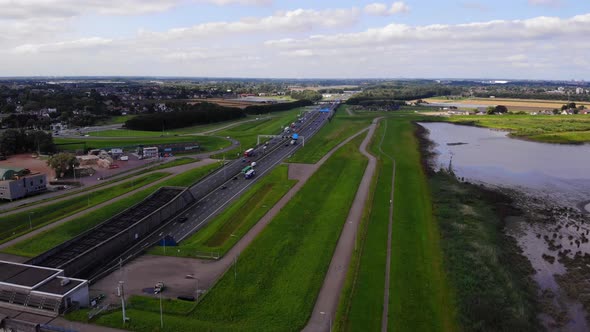Aerial View Of A15 Motorway With Traffic Moving Both Ways In Hendrik-Ido-Ambacht alt