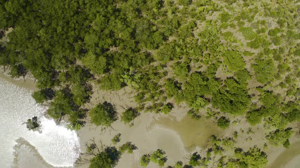 Aerial View On Low Tide, Huge Sand Ocean Bed In Queensland Australia