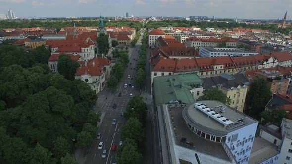 Aerial shot of Prinzregentenstrasse and buildings