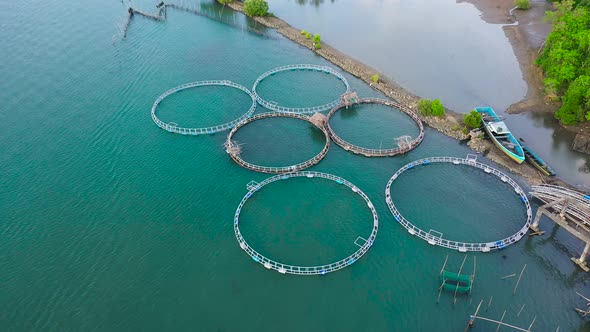 Fisheries on Luzon Island, Philippines, Fish Farm, Top View alt