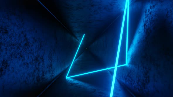 Iridescent Neon Ray Moving and Bouncing in Square Dark Tunnel