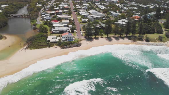 Aerial panoramic images of Dicky Beach, Caloundra, Australia alt