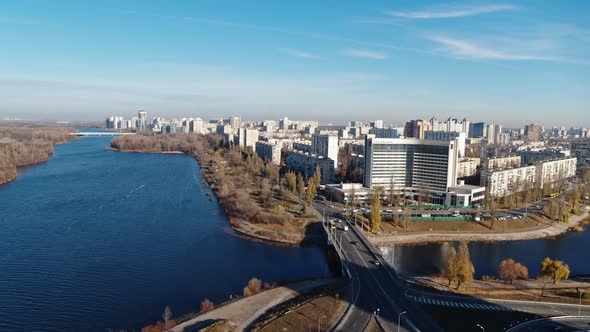 The Rusanivka Island the Most Popular Distric for Life in Kyiv Aerial View