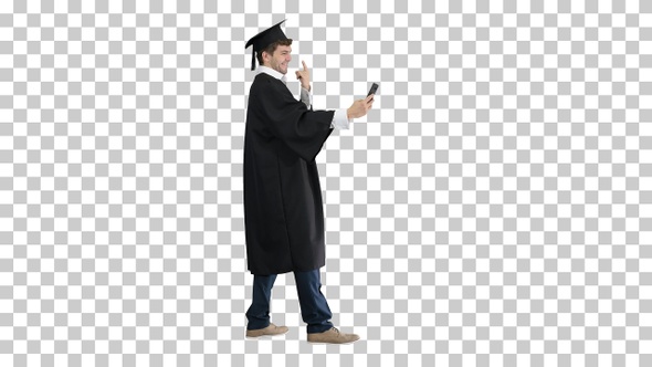 Graduate student taking selfie with different, Alpha Channel alt