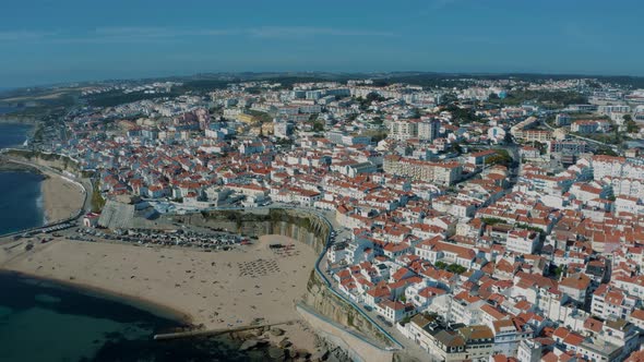 Panoramic view over Ericeira, city surf in Portugal 4K