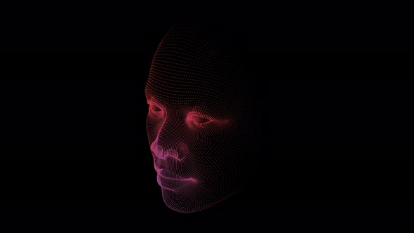 The Appearance of a Hologram of a Person's Face From a Black Background alt
