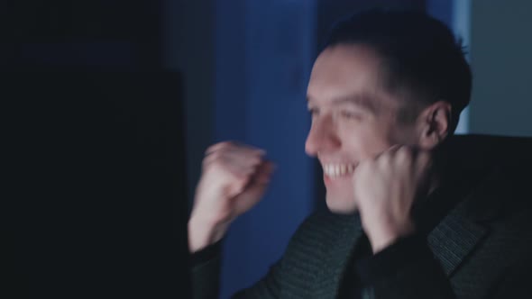 Amazed Happy Businessman Shocked and Surprised Good News and Making Yes Gesture While Working at alt