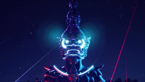 Camera zoom in thai Giant statue in metaverse concert arena alt