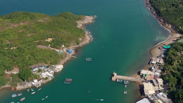 Drone fly over fishing village alt