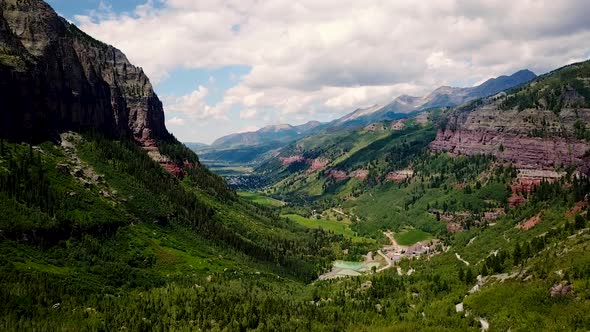 Aerial View of Drone Flying High in the Mountains Above Telluride, Colorado  alt